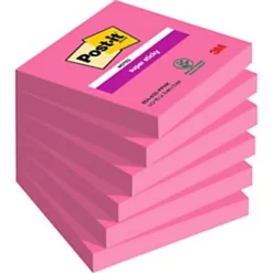 Post-it Notes Repositionnables Super Sticky Carré Fuchsia, 76 X 76 Mm - Lot De 6 Blocs De 90 Feuilles