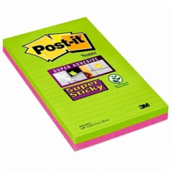 Post-it Notes Repositionnables Super Sticky Lignées Rectangle 125 X 200mm Arc-en-ciel - Lot De 4 Blocs De 45 Feuilles
