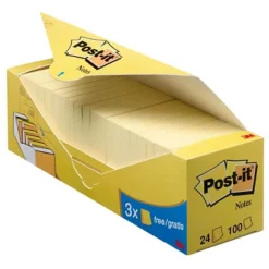 Post-it Pack Avantage De 24 Blocs 100 Feuilles Notes Repositionnables Classiques En Carré Jaune, 76 X 76 Mm - Paquet 24 Unités