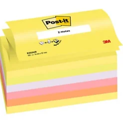 Post-it Z-Notes Repositionnables 76 X 127 Mm - Coloris Assortis Néon - Lot De 6 Blocs De 100 Feuilles