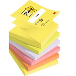 Post-it Z-Notes Repositionnables 76 X 76 Mm - Coloris Assortis Néon - Lot De 12 Blocs De 100 Feuilles