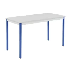 Table Modulaire Domino Rectangle - L. 120 X P. 60 Cm - Plateau Gris - Pieds Bleu