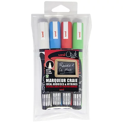 Uni Marqueur Craie Chalk Marker PWE-5M Pointe Ogive Moyenne 2,5 Mm - 4 Couleurs Assorties – Image 2