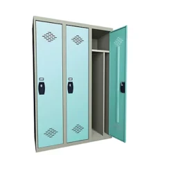 Vestiaire Monobloc Industrie Salissante 3 Cases, Toit Plat, Corps Gris / Portes Vertes
