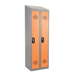 Vestiaires Monobloc Confort Industrie Propre 2 Cases, Toit Incliné, Gris / Orange