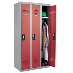 Vestiaires Monobloc Confort Industrie Propre 3 Cases, Toit Plat, Gris / Rouge