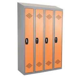 Vestiaires Monobloc Confort Industrie Propre 4 Cases, Toit Incliné, Gris / Orange