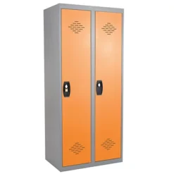 Vestiaires Monobloc Confort Industrie Salissante 2 Cases, Toit Plat, Gris / Orange