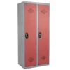 Vestiaires Monobloc Confort Industrie Salissante 2 Cases, Toit Plat, Gris / Rouge