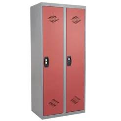 Vestiaires Monobloc Confort Industrie Salissante 2 Cases, Toit Plat, Gris / Rouge