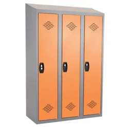 Vestiaires Monobloc Confort Industrie Salissante 3 Cases, Toit Incliné, Gris / Orange