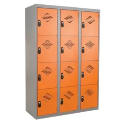 Vestiaires Multicases Monoblocs 3 Colonnes 4 Cases Gris / Orange